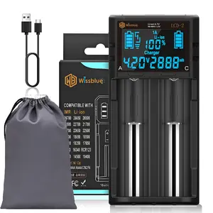 Lcd2 18650 Battery Charger 2 Port, Adjustable 2a, Liquid Crystal Display, Compatible with 3.7v 26650 21700 18350 17500 14500 18650 Batteries