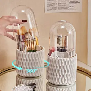 360 Rotating Large Capacity Transparent Makeup Brush Storage