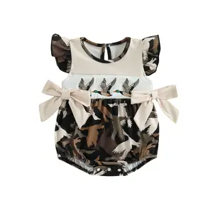 FOCUSNORM Newborn Baby Girl Duck Camo Romper Mallard Duck Onesie Flutter Sleeves Bubble Smocked Bodysuit Summer Hunting Clothes