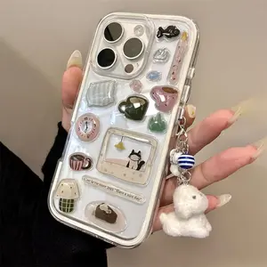 DIY Cute Funny Illustration Transparent Phone Case For iPhone 16 15 14 13 12 11 Pro Max Clear Lovely Pendsnt Shockproof Cover