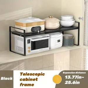 Adjustable Telescopic Metal Cabinet Organizer - Space-saving, stackable design for kitchen countertops and cabinets - with pull-out shelves, food storage, dish racks and appliance organizer | Stylish Look | Adjustable shelves for kitchen storage