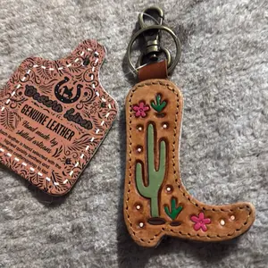 Leather Boot keychain with hide
