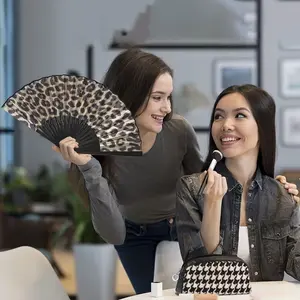 Elegant Leopard Print Folding Fan Frame, Fashion Princess Theme Decorative Fan, Lightweight Portable Handheld Fan for Parties Holidays Photoshoots
