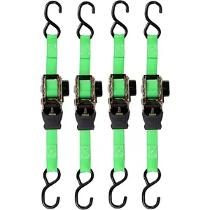 Retractable Ratchet Straps 4 PK 1500lb Break Strength 500lb Safe Work Load Standard Duty for ATVs Lawn Tractors Cargo Boxes and Equipment Quick Installation Secure Transport