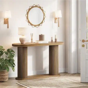 42.5in Console Table, Mid-Century Modern 2-Tier Entryway Table, Fluted Sofa Table with Storage Shelf for Living Room, Entrance, Hallway, Foyer, Easy Assembly