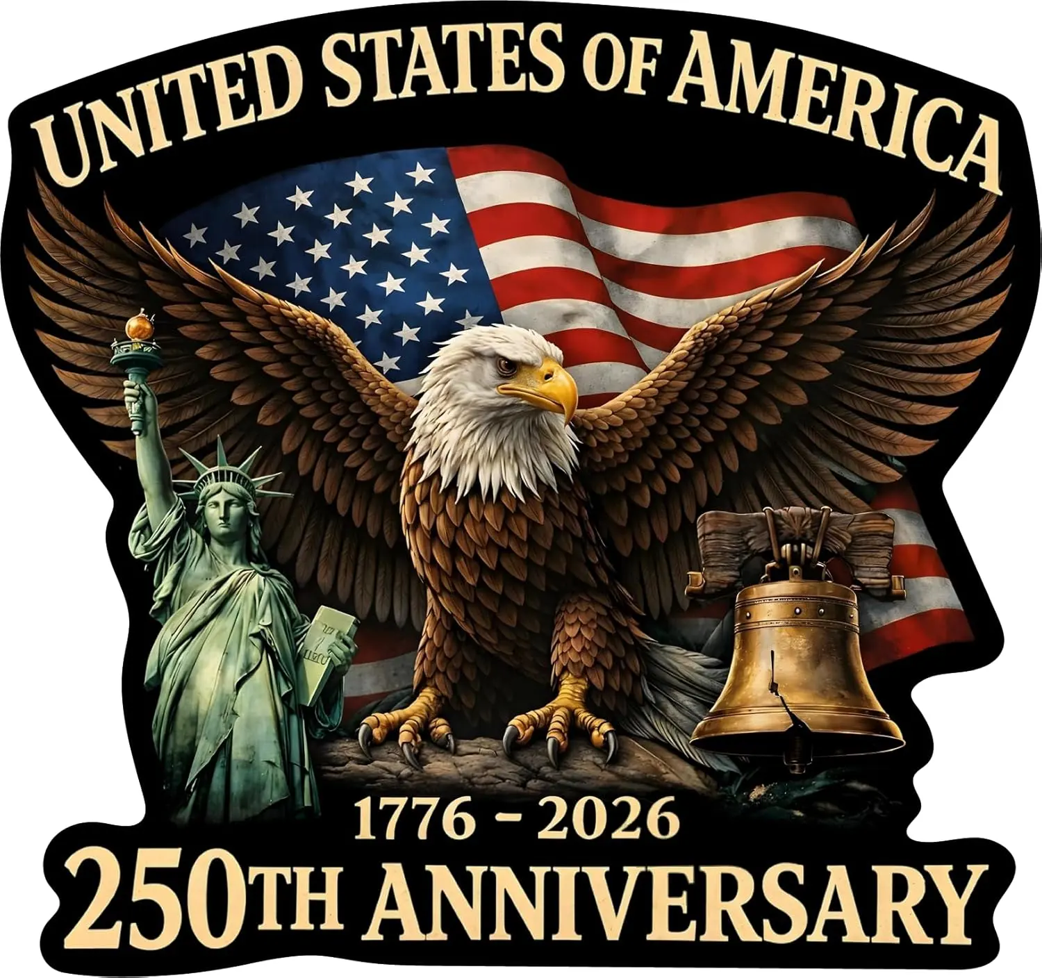 USA 250th Anniversary Permanent Vinyl Stickers 2-Pack - Patriotic Eagle & Statue of Liberty 1776-2026 US Pride Decorative Car Stickers, 5.4x5.1in for Car Window, Laptop, Toolbox, Permanent Vinyl Car Stickers