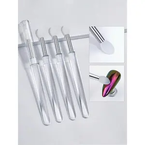 6pcs Nail Art Silicone Magic Mirror Pen, Transparent Silicone Stick For Mirror Powder &  Powder & Glitter Application, Portable Multi-Functional Brush