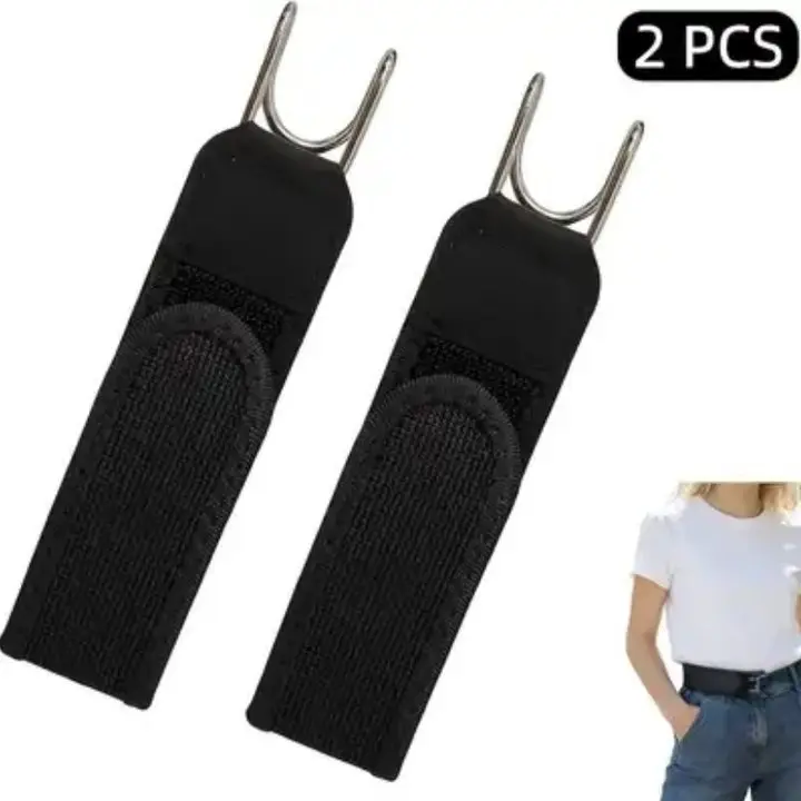 2Pcs Buckleless Hook Elastic Belts, Versatile Invisible Magic Tape Belt, Unisex Elastic Waistband with Metal Hook, Buck Belt Hook, Adjustable Invisible Stretch Belt Hook for Men Women Jeans Pants