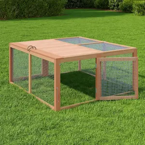 Folding Wooden Chicken Coop & Rabbit Hutch - Portable Small Animal Cage for Outdoor/Indoor Use - Sturdy, Ventilated, Easy Access with Top & Side Doors - No Assembly Needed - Natural Sturdy Wood Color