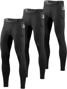 Men's 3-Pack Compression Pants Moisture-Wicking Breathable with Pockets Quick Drying Sportswear for Indoor Outdoor Fitness gunwook