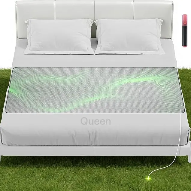 Queen Size Silver Fiber Rectangular Indoor Grounding Bed Mat - Graphene Electric Heating Pad, Earth Therapy Heat + Conductive Sleep Pad for Deeper Sleep, Faster Recovery, Machine Washable Soft Women's Wellness Gift Kit (No Mattress Included)