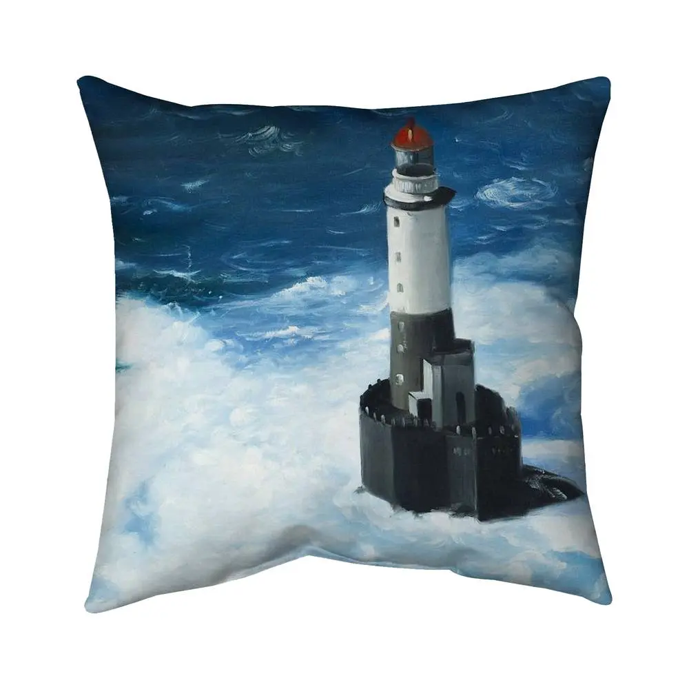 360 Stand 16x16 in Blue Marine Coastal Pillow - Polyester Fill, Wave Scene, Lighthouse Decor, 5541-1616-CO78, Coastal Style Home Accent, Aesthetic Standard Pillows