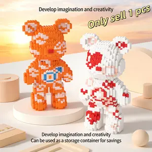 Multicolor Heart Kiss Bear 3D Building Block Decoration, Bookshelf Home Office Cabinet Decor, Party Living Room TV Stand Display