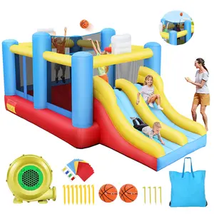 AKEYDIY Bounce House Volleyball Game Park- Huge 16ft x10ft Sports Mania Bouncy House with Large Bouncer Area/Dual Slides- Inflatable Bouncy Castle for Indoor Backyard Christmas Gifts for Kids, Holiday Gifts