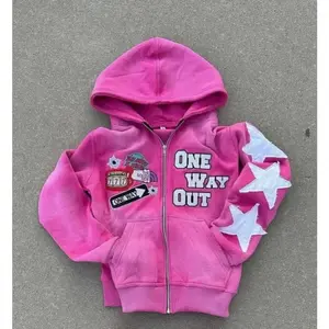 Retro Punk Zip-Up Hoodie – Oversized  Hip-Hop Streetwear Sweatshirt for Men and Women