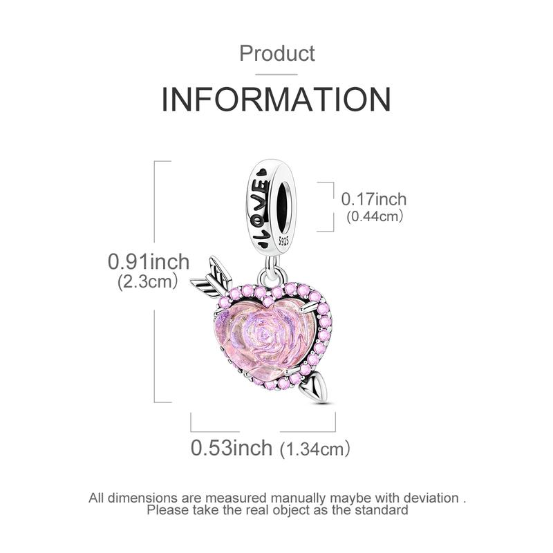 MULA 925 Sterling Silver arrow-shaped rosette charm with resin and pink cubic zirconia - for Pandora bracelets and necklaces, gifts for women and girls