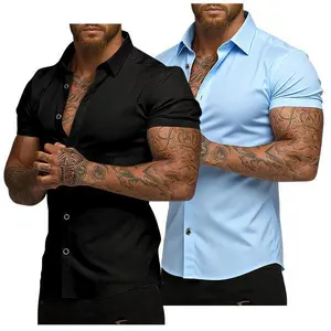 Men's slim fit shirt, casual button-down shirt, short-sleeved stretch shirt