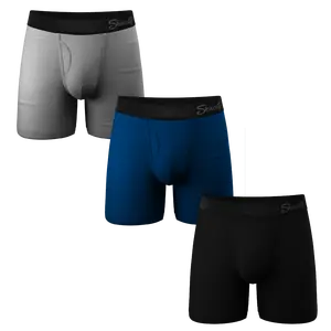 Shinesty Ball Hammock® Pouch Underwear with Fly 3 Pack Men’s Boxer Briefs Supportive,Moisture Wicking,Breathable Underwear Multi-Pack,Modal Fabric, 6” Inseam,Compression Fit,Grey,Blue,Black Colored,Anti-Ride Up,Anti-Bunch,Very Soft,Best Men's Underwear