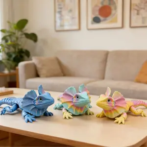3D Printed Frilled Lizard Toy Articulated Full Body Movable Joints Animal Figurine Birthday Gift