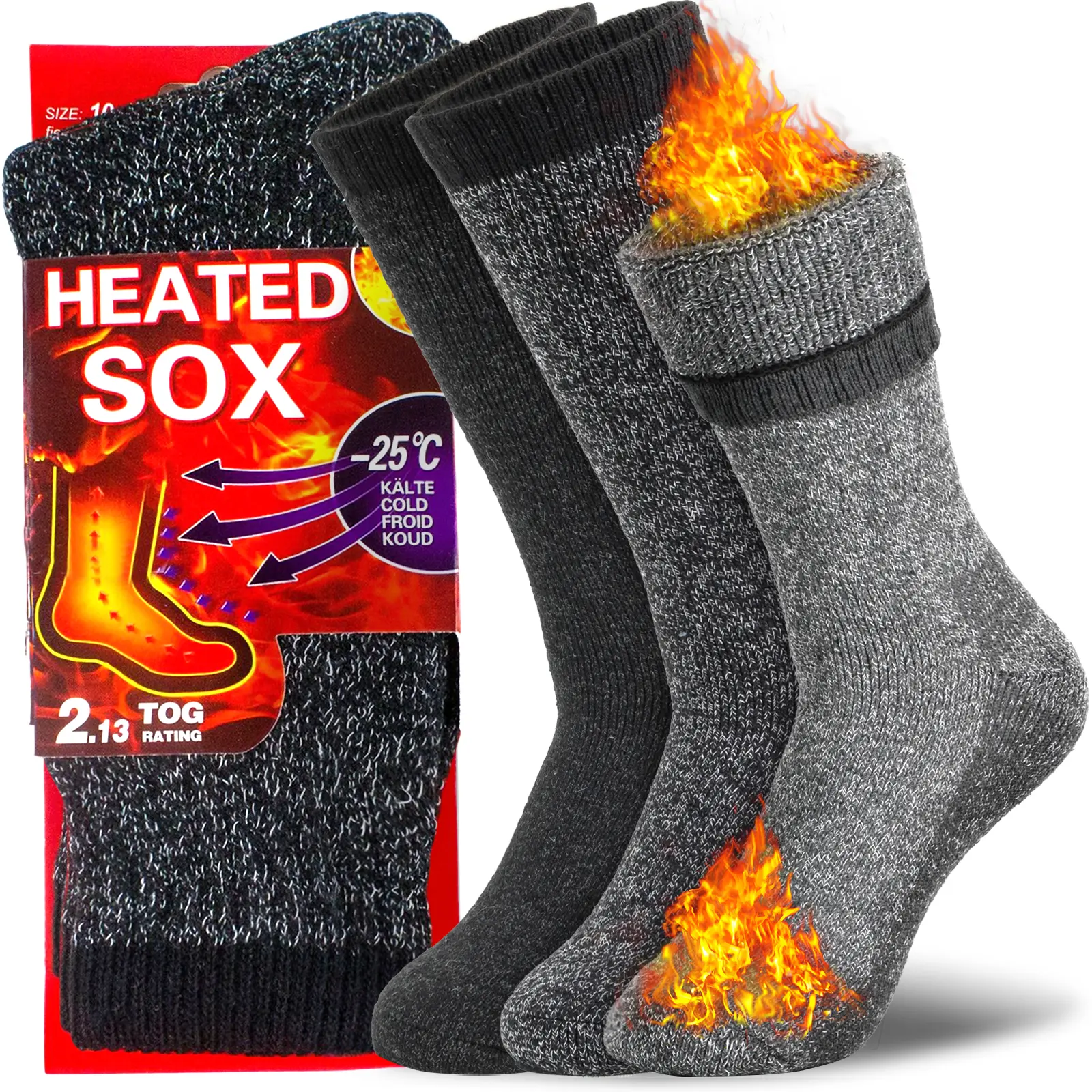 NevEND 3 Pairs Mens Heavy Duty Thermal Boot Socks Winter Warm Insulated Heated Cotton Wool Work Crew Thick Warm Socks 7-12 Menswear Underwear