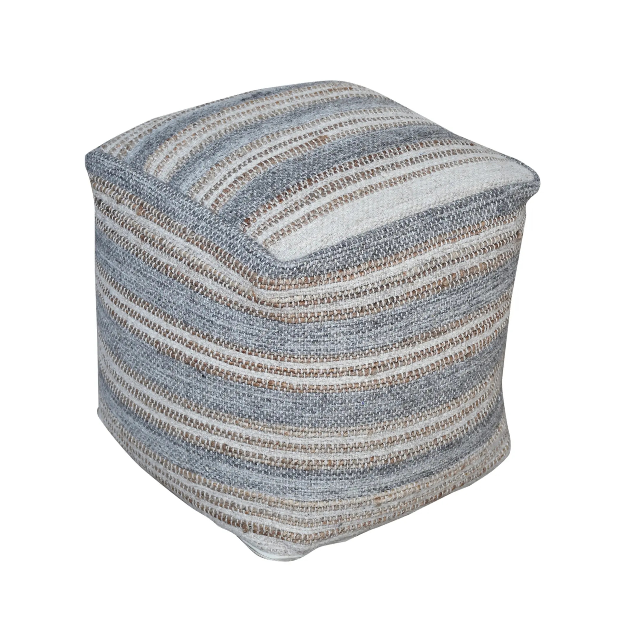 Uttermost Handwoven Mesick Pouf Ottoman in Light Gray, Cream & Natural Tones – Multipurpose Accent for Seating, Footrest or Tabletop Use