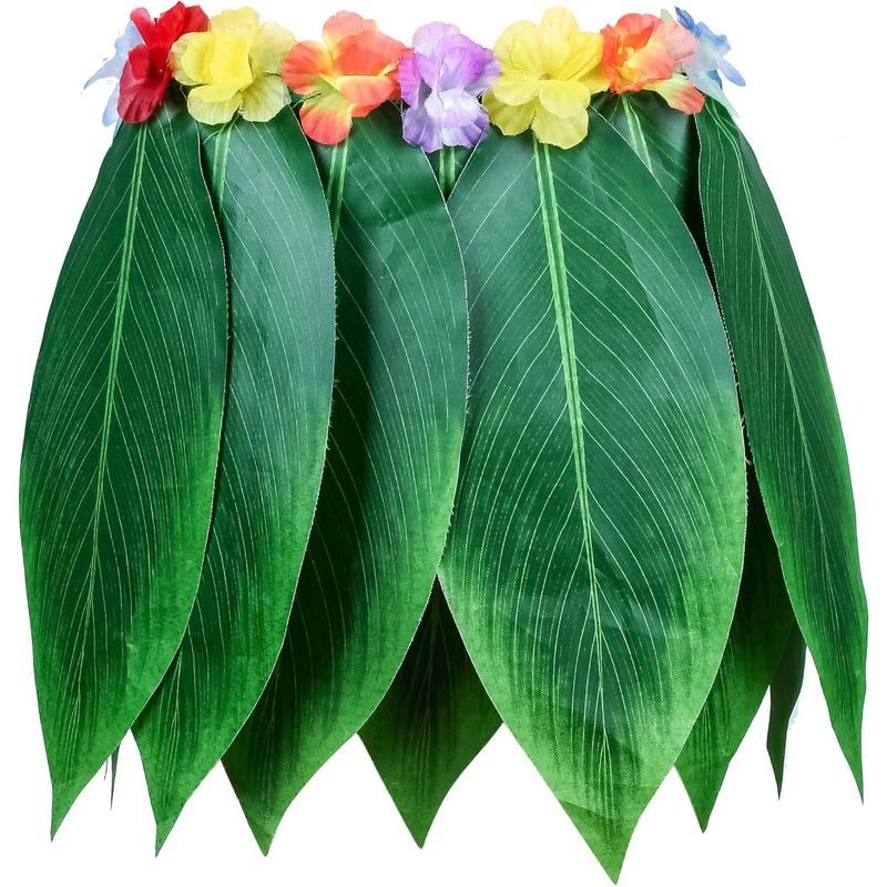 Leaf Hula Skirt and Hawaiian Leis Set Grass Skirt with Artificial Hibiscus Flowers for Hula Costume and Beach Party Womenswear Clothes