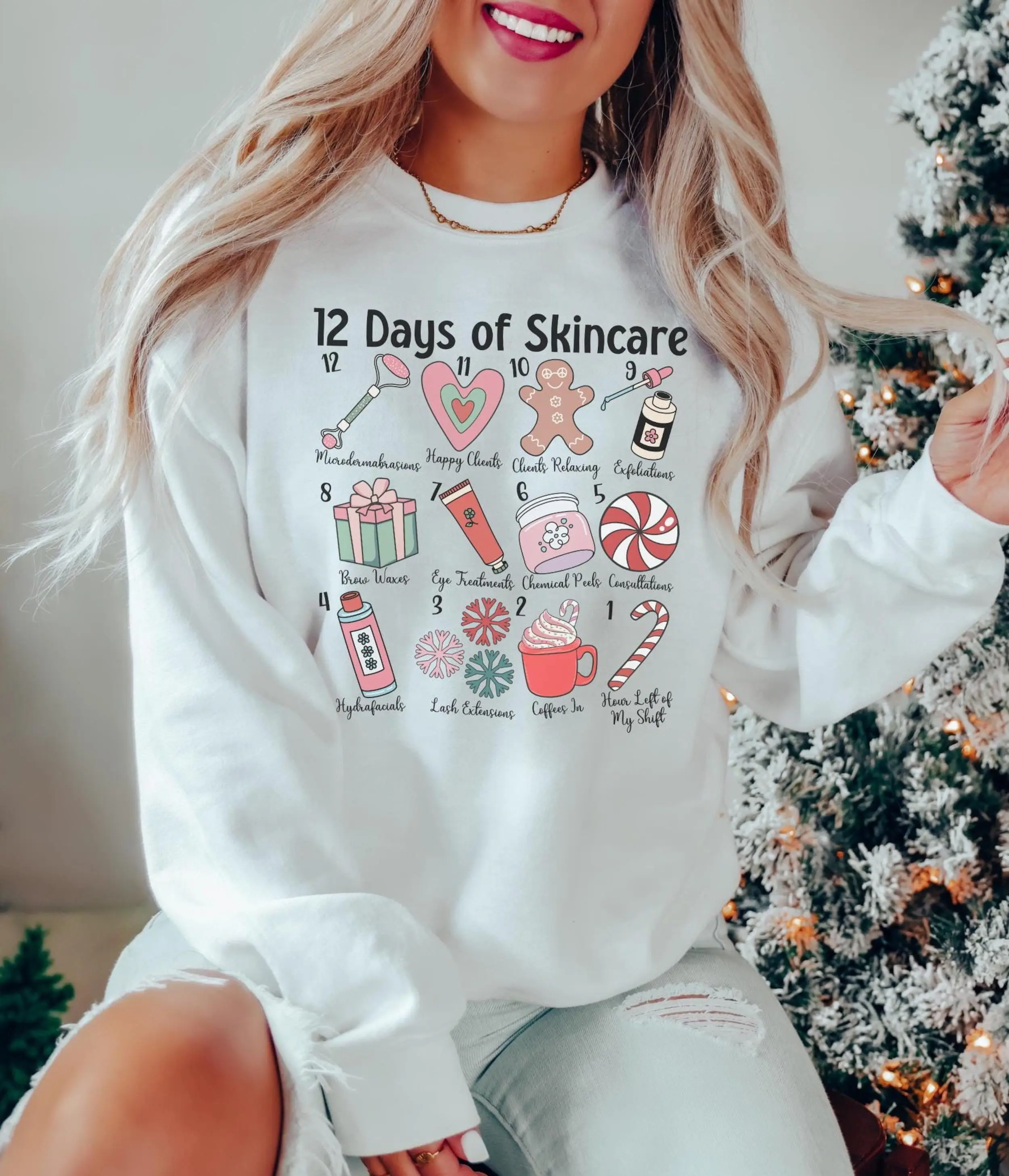 12 Days of Skincare sweater, Christmas Esthetician Gift, Skin Therapist, Skincare Lover Gift