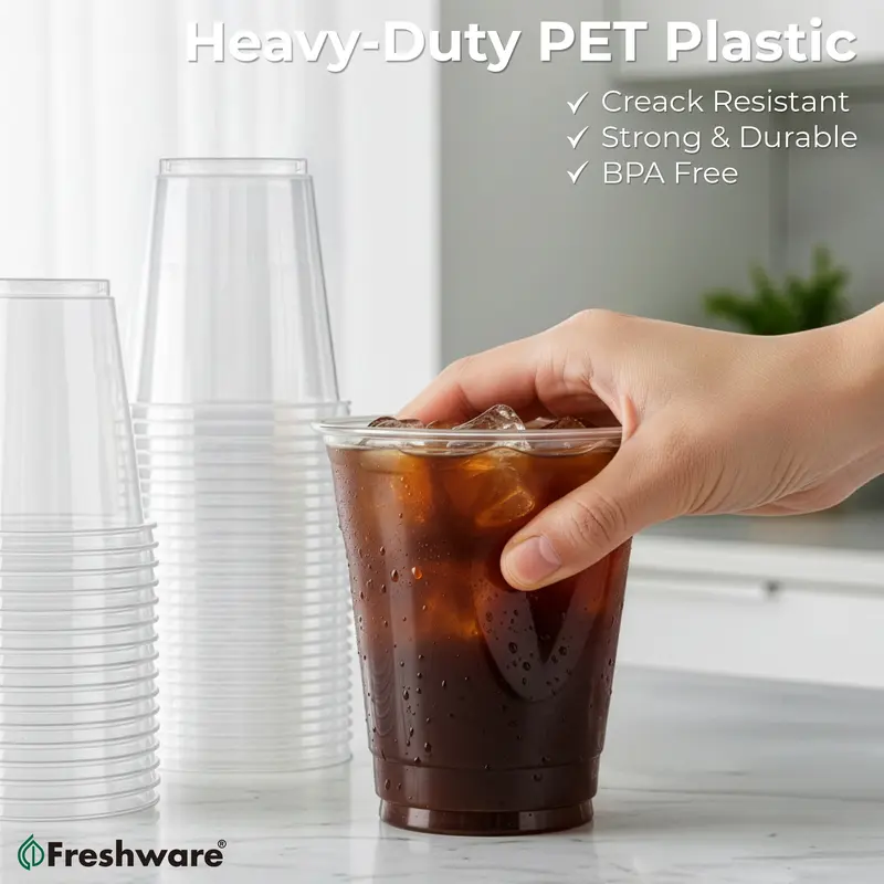 FRESHWARE 100-Pack Disposable Plastic Cups | Heavy-Duty, Stackable & BPA-Free