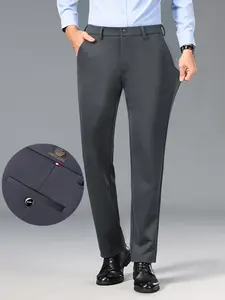 Men's Luxury Business Straight Leg Pants, Crown Embroidery, High Elastic Anti-Wrinkle Fabric, Perfect for Office, Meetings, Daily Use