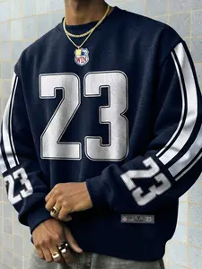 Men's Blue Hooded Sweatshirt Long Sleeve, Fitted Graphic Print Letter Design, Casual Fashion Street Style, Comfortable Vintage Youthwear