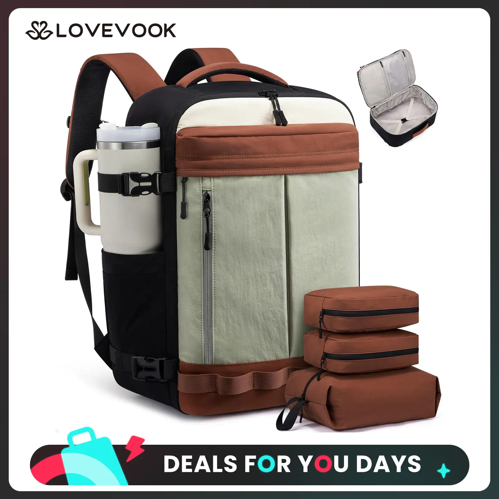 LOVEVOOK 40L Travel Backpack for Women Men, Airline Approved Carry On Luggage with 3 Cubes Accessories, TSA Personal Item Travel Cruise Essentials, Waterproof Weekender Overnight Bags fits 17" Laptop outdoorfun