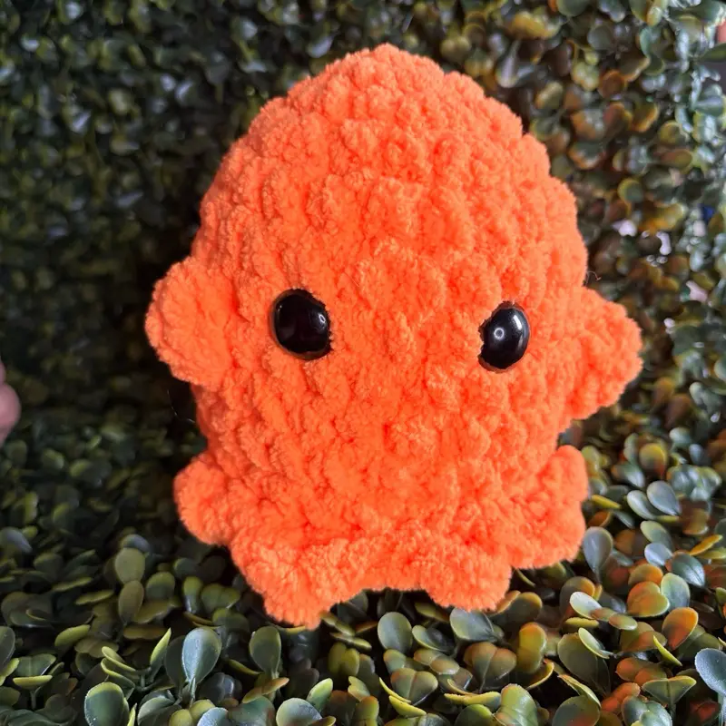 Small Orange Handmade Crochet Ghost Plush, Unisex Huggable Stuffed Animal, Soft Stuffed Amigurumi Halloween Gift