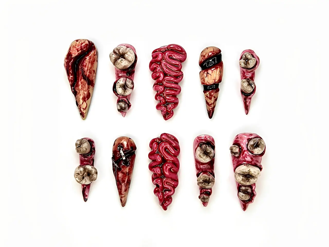 Horror Gore Press On Nails | Handmade 3D Anatomy Organ Nails | Gothic Halloween Stiletto Press On Nails | Bloody Horrorcore Nail Art | Alternative Reusable Fake Nails for Women