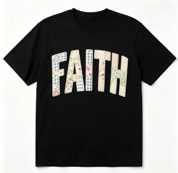 Vintage Patchwork Floral FAITH T-Shirt, Christian Faith Women Graphic Tee, Country Religious Inspirational Short Sleeve Shirt Shortsleeve