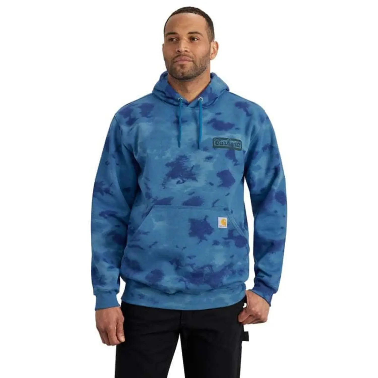 Carhartt Hoodie Men's M Horizon Blue Watercolor Camo Graphic Loose Fit POSH067