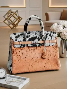 Signature Cowhide Handbag – Hair-On Hide Top-Handle, cowhide handbag, hair on cowhide bag, cowhide tote bag, genuine leather handbag, western style purse, cowhide purse, leather tote bag for women, luxury cowhide bag, handmade leather bag
