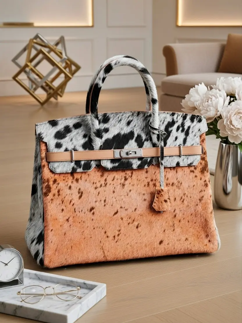 Signature Cowhide Handbag – Hair-On Hide Top-Handle, cowhide handbag, hair on cowhide bag, cowhide tote bag, genuine leather handbag, western style purse, cowhide purse, leather tote bag for women, luxury cowhide bag, handmade leather bag
