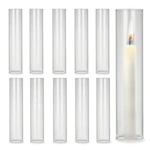🕯️ 10pk Glass Hurricane Sleeves – 12” tall, fits all candlesticks, flicker-free flame for weddings & home.