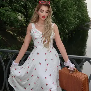 Retro Stage 1960s Vintage Sweet White Satin Cherry Dress for Daily Wear and Vacation Casual Piece Love Womenswear Bag Elegance Love Bag