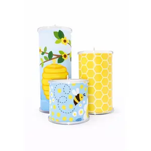 Honeybee Candle Wrap for Wrap A Candle Base | Bee & Honeycomb Floral Decorative Wrap | Spring & Kitchen Home Decor | Reusable Candle Styling | Printed & Shipped Wrap