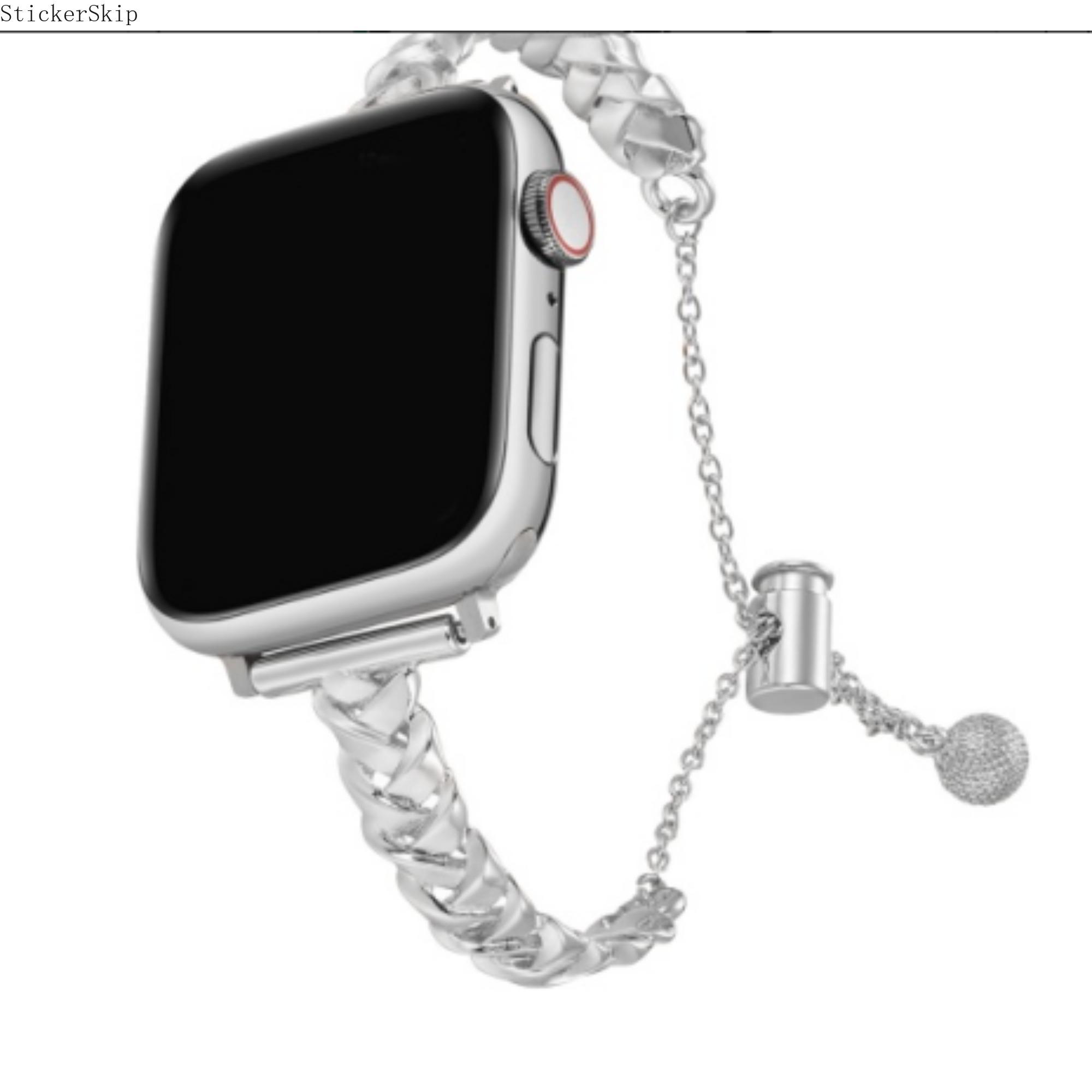 2026 Apple Watch Band, Braided Leather Chain Strap with Safety Chain, Gothic Punk Style iWatch Wristband for Series 10 9 8 7 6 5 4 SE Ultra, Adjustable Luxury Replacement Strap for Daily Wear & Night Out