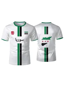 Syria Flag Print Men's Athletic T-Shirt, 3D Printed, Street Style Short Sleeve, Round Neck, Casual Fitted Top, All Seasons, Graphic Pattern, Athletic Tee Shirts