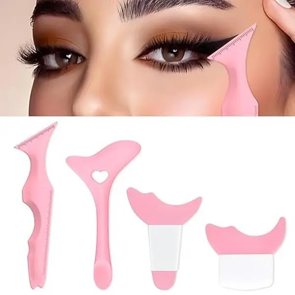 4Pcs Eyeliner Stencils, Silicone Winged Tip, Multifunctional Mascara Shield for Eyeshadow and Eyelashes, Professional &Quick Eye Makeup Tool for Beginners (Pink)