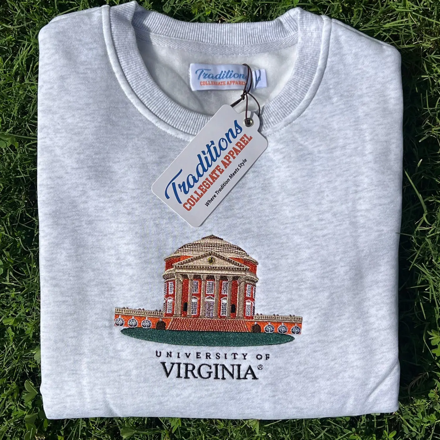 Virginia Crewneck - Heather Gray, Embroidered Sweatshirt