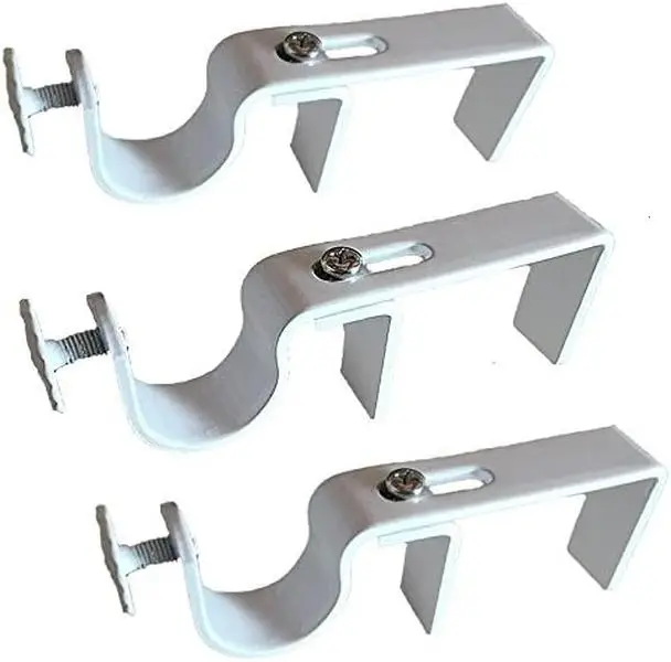 NoNo Bracket - No Drill Curtain Rod Bracket Attachment over Blinds Set of 3 (White) white curtains