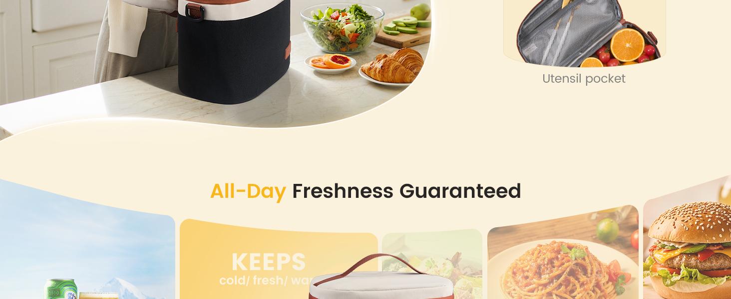 LOVEVOOK Insulated Lunch Box for Women Men, Reusable Lunch Bag for Work Picnic Beach College School, Leakproof Cooler Bag with Shoulder Strap & Ice Pack, Lunch Box/Bag for Mom Teacher Kids Girl Boy