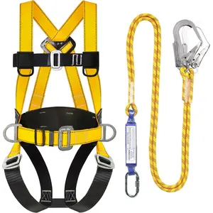 Safety Harness Fall Protection Kit (Yellow) - Full Body Harness with 2m Shock Absorbing Lanyard| OSHA/ANSI Compliant Roofing/Construction Work Harnesses (310lbs Capacity, Fits 130-310lbs) safety harness