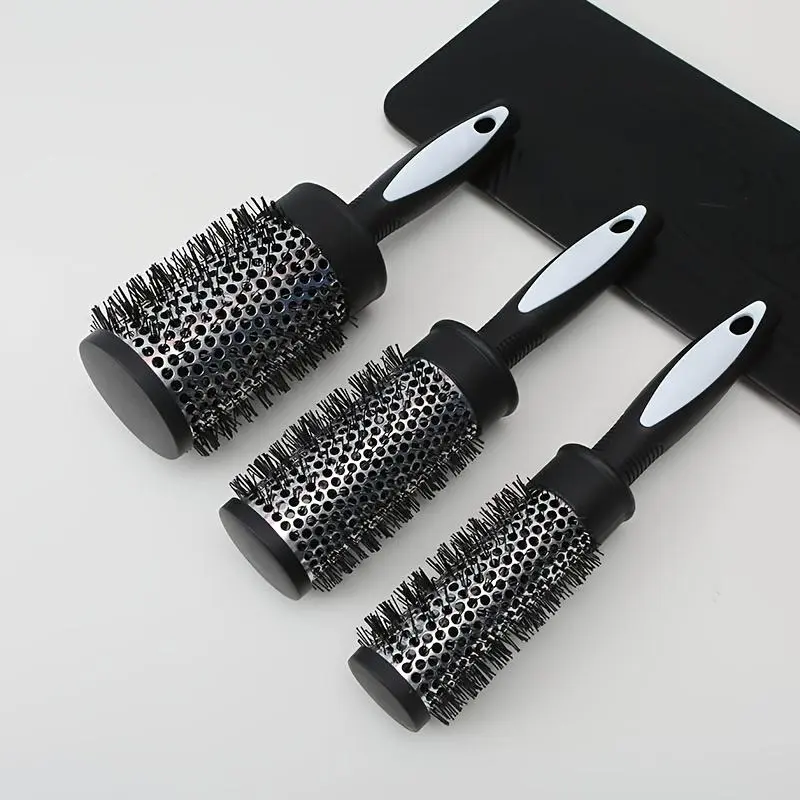 Round Hair Brush Set, 3 Counts/set Hair Styling Brush with Thermal Aluminum Tube, Heatless Hair Styling Tool for Women & Girls, Hair Grooming Brush