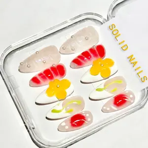 Solid Nails |Colorful Orchard  Handemade Press On Nails REUSABLE 3D Gel Fake nails acrylic press nails/Summer 2025