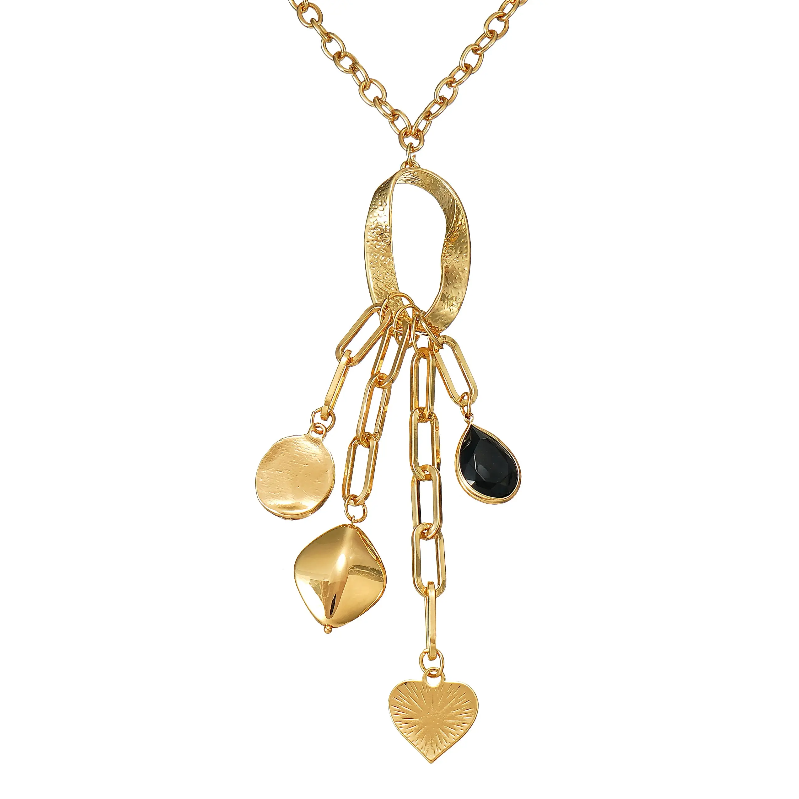 Charm Lariat Necklace in Yellow Gold Over Brass